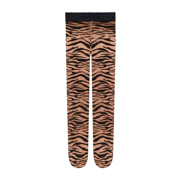 NWT GUCCI Stretch Knit Zebra Print Tights In Beige SZ M